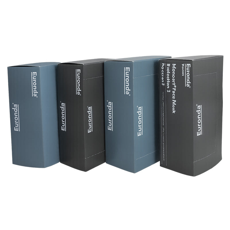 Blue Euronda Monoart face mask protection pack, disposable medical-grade masks from Euronda S.P.A, for hygiene and safety.