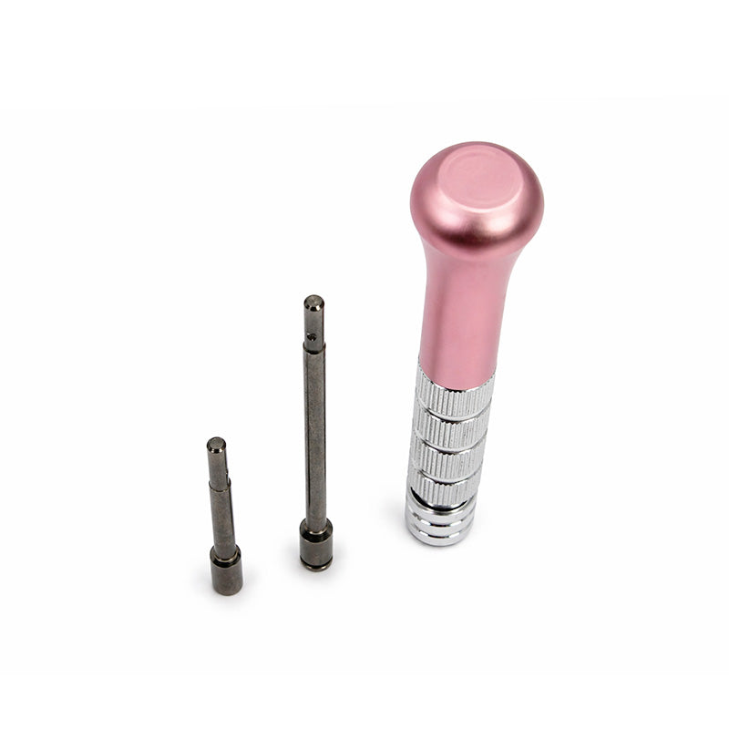 Fox screwdriver with drive shaft used for installing mini screws, featuring a compact handle and durable metal construction.