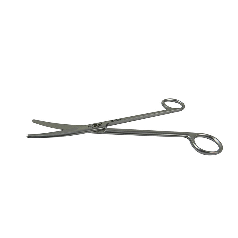 Curved Fox Mayo surgical scissors, 20 cm (8 inches), with stainless steel blades for precise cutting in medical procedures.