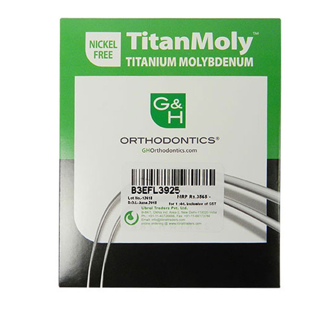 G&H TitanMoly Titanium Molybdenum wire, CNA Beta 3 / TitanMoly, size 0.016 x 0.022 inches, upper orthodontic wire