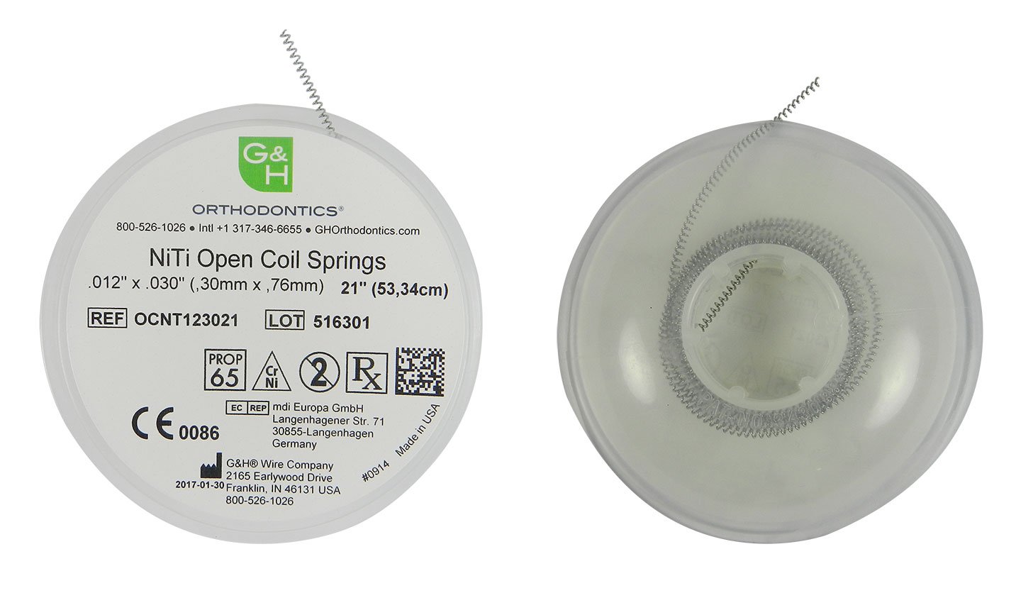 G&H Ortho Niti open coil springs, medium firmness, 21-inch length, used for mattress support or furniture construction.