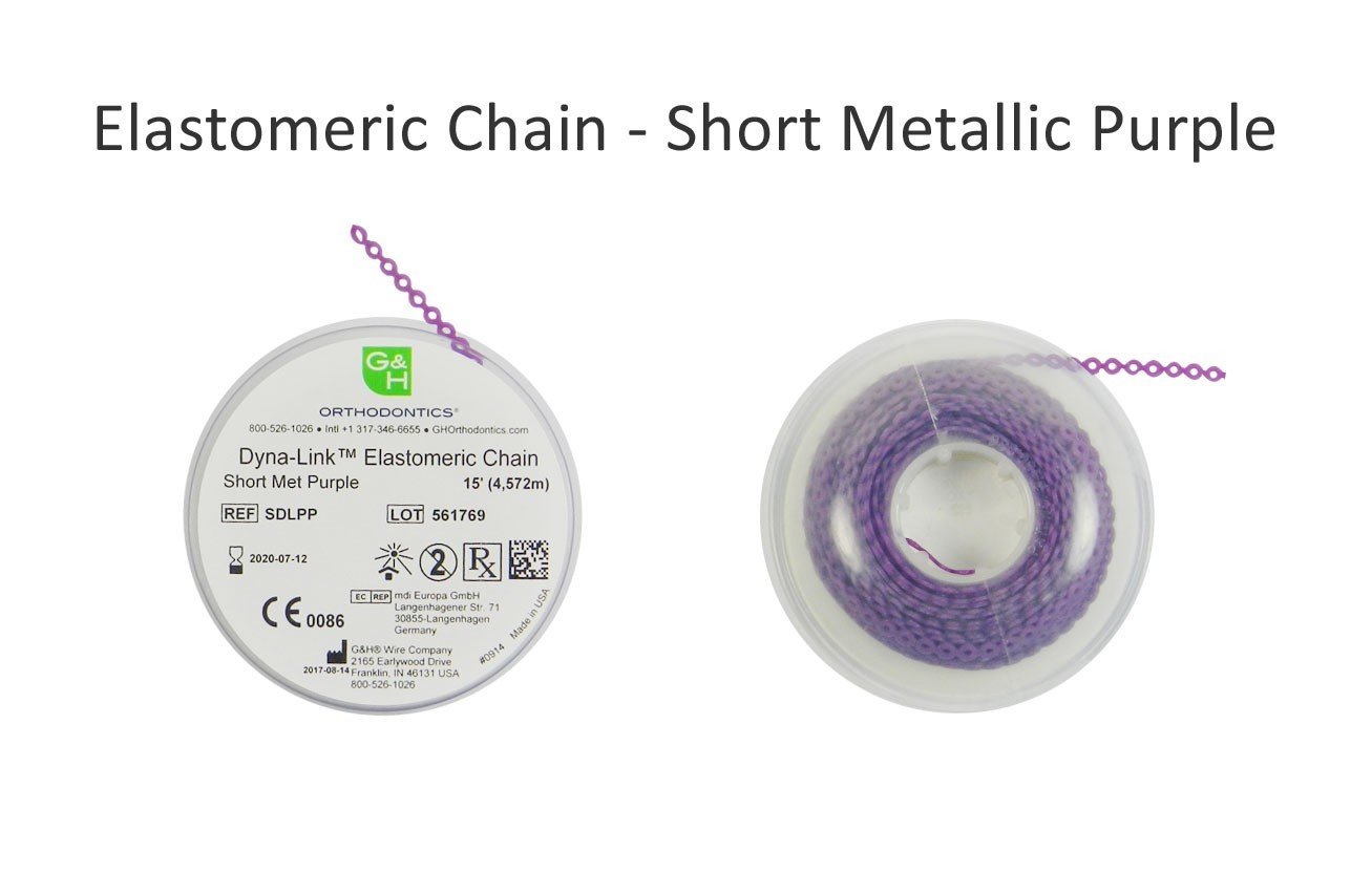 G&H Ortho elastic E-Chain, 15 ft length, flexible orthodontic chain with elastic links for dental orthodontic treatment.