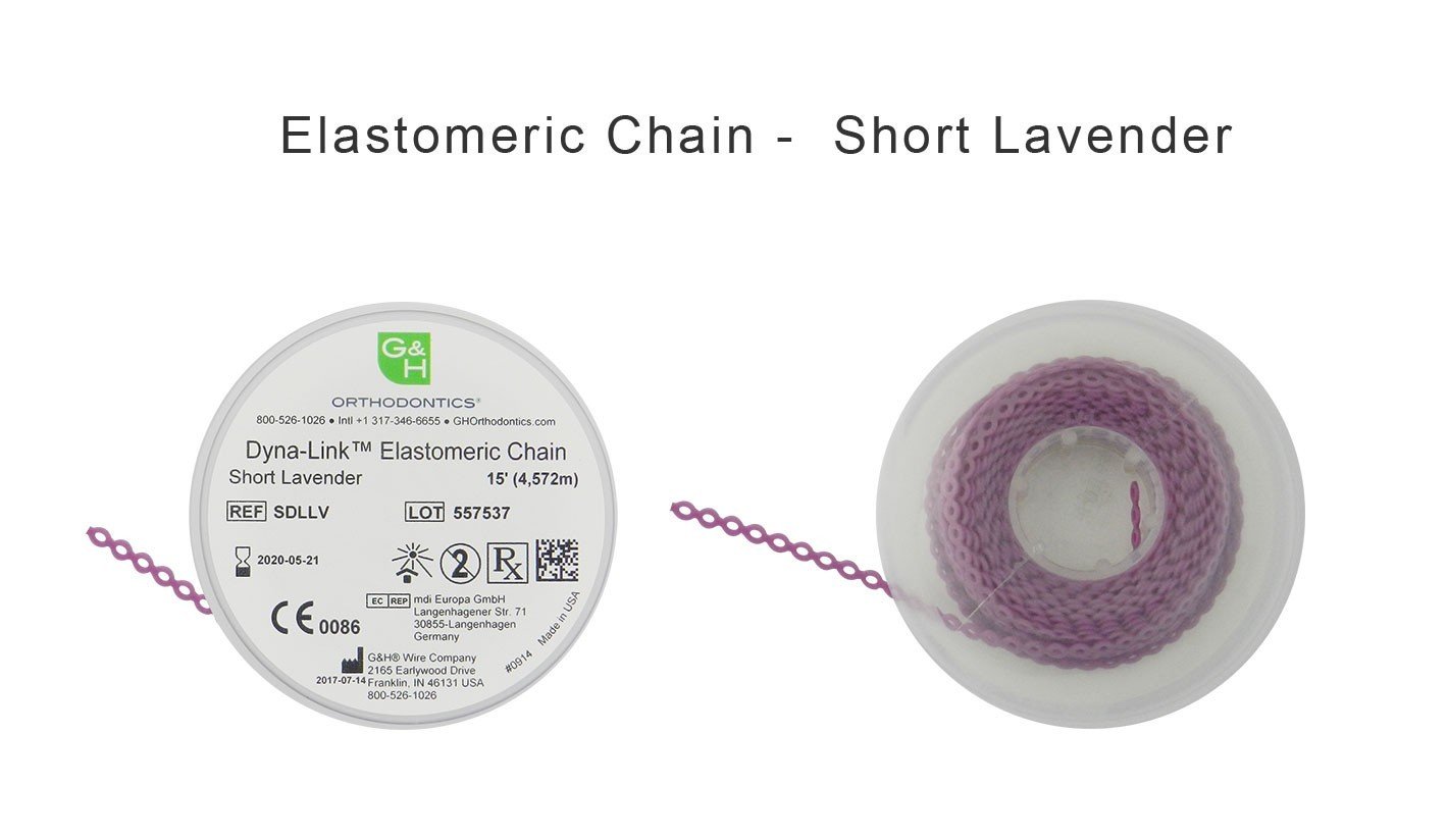 G&H Ortho E-Chain elastic chain, 15 ft length, flexible orthodontic chain with interconnected links for dental appliance use.