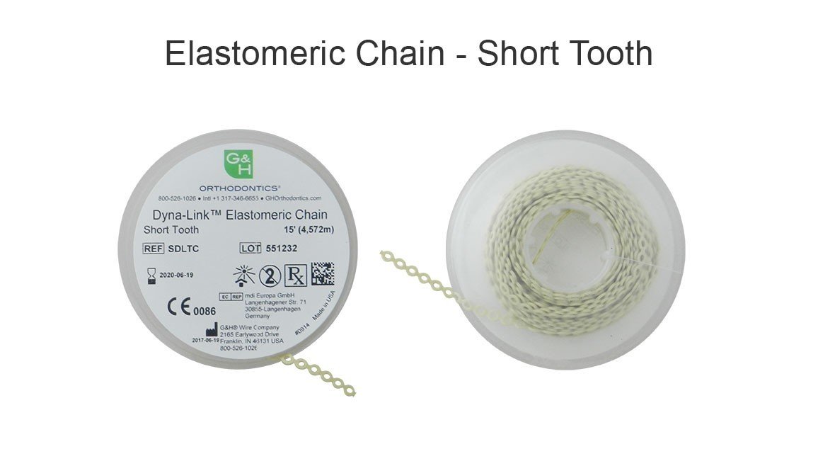 G&H Ortho E-Chain elastic chain, 15 ft, flexible orthodontic chain for dental applications, shown in the image.
