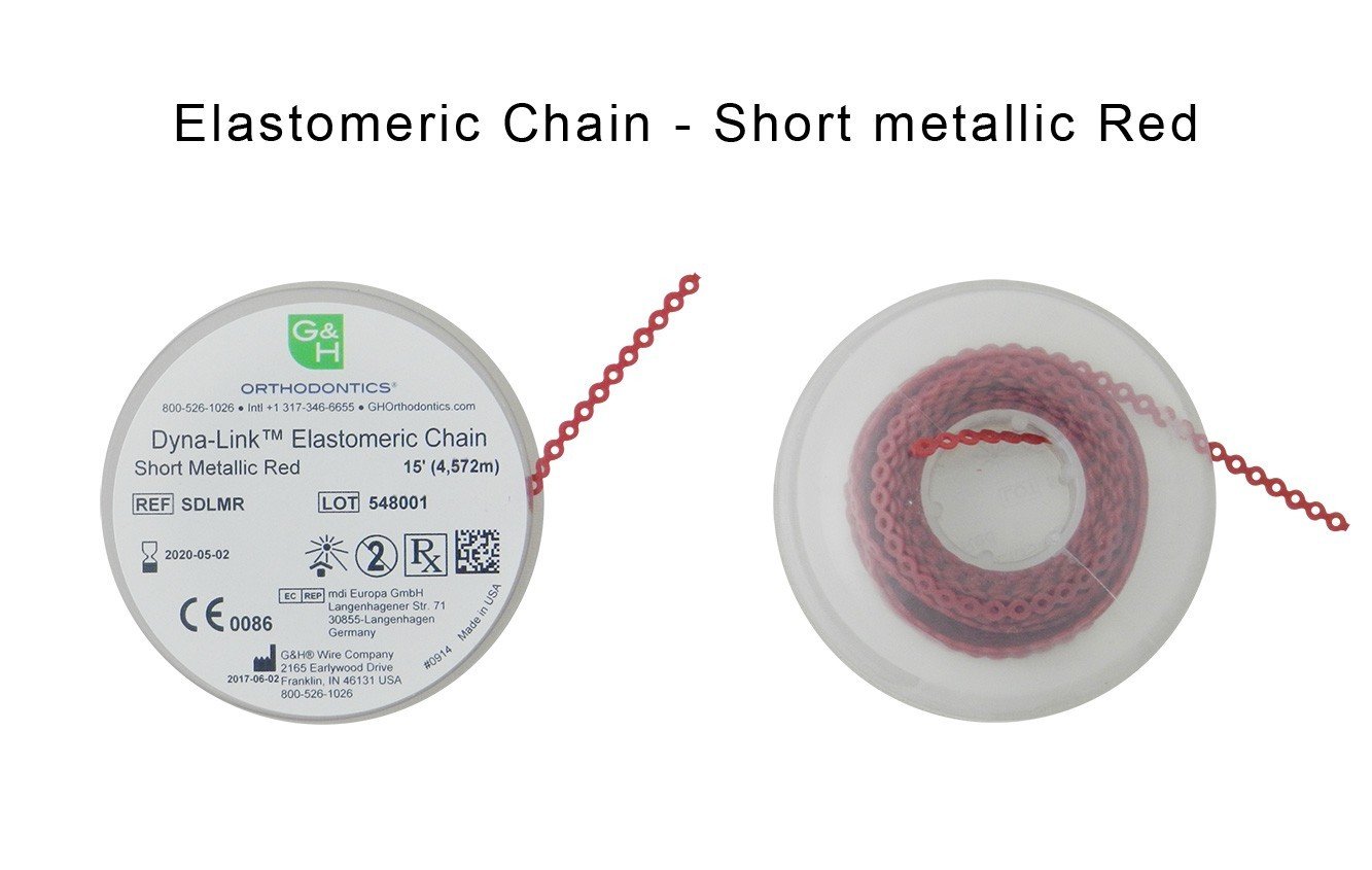 G&H Ortho 15 ft E-Chain elastic chain with adjustable links, used for orthodontic and dental applications.