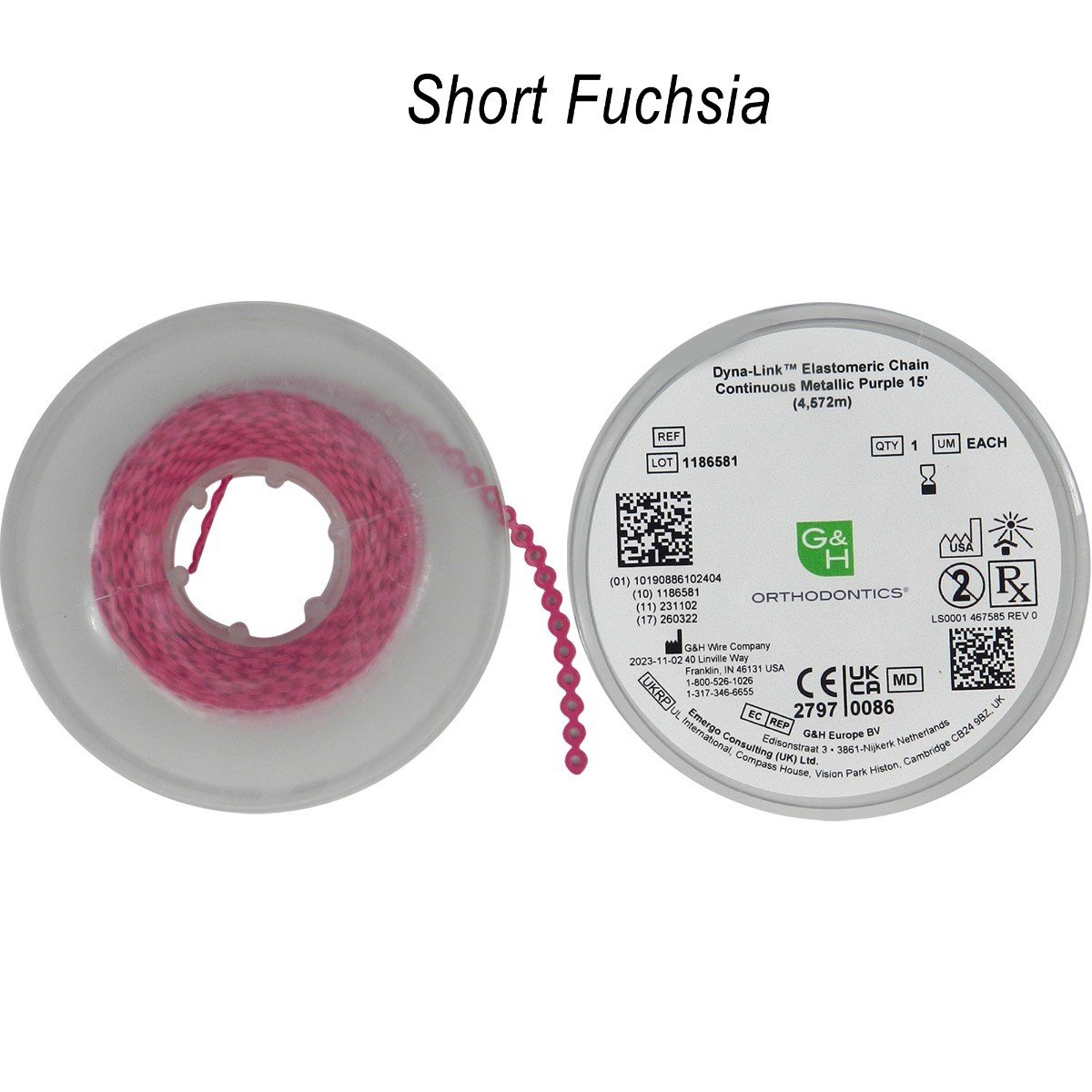 G&H Ortho E-Chain elastic chain, 15 ft. with flexible, durable design for orthodontic use, shown in the image.