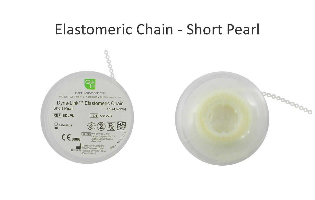 G&H Ortho E-Chain elastic chain, 15 ft. long, flexible orthodontic chain with multiple loops for dental appliance use.
