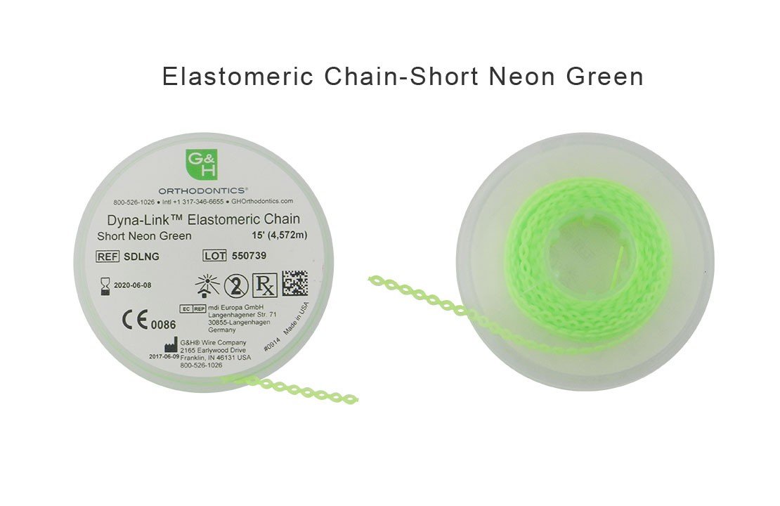 G&H Ortho E-Chain elastic chain, 15 ft, flexible orthodontic chain with hooks for dental orthodontic treatment.