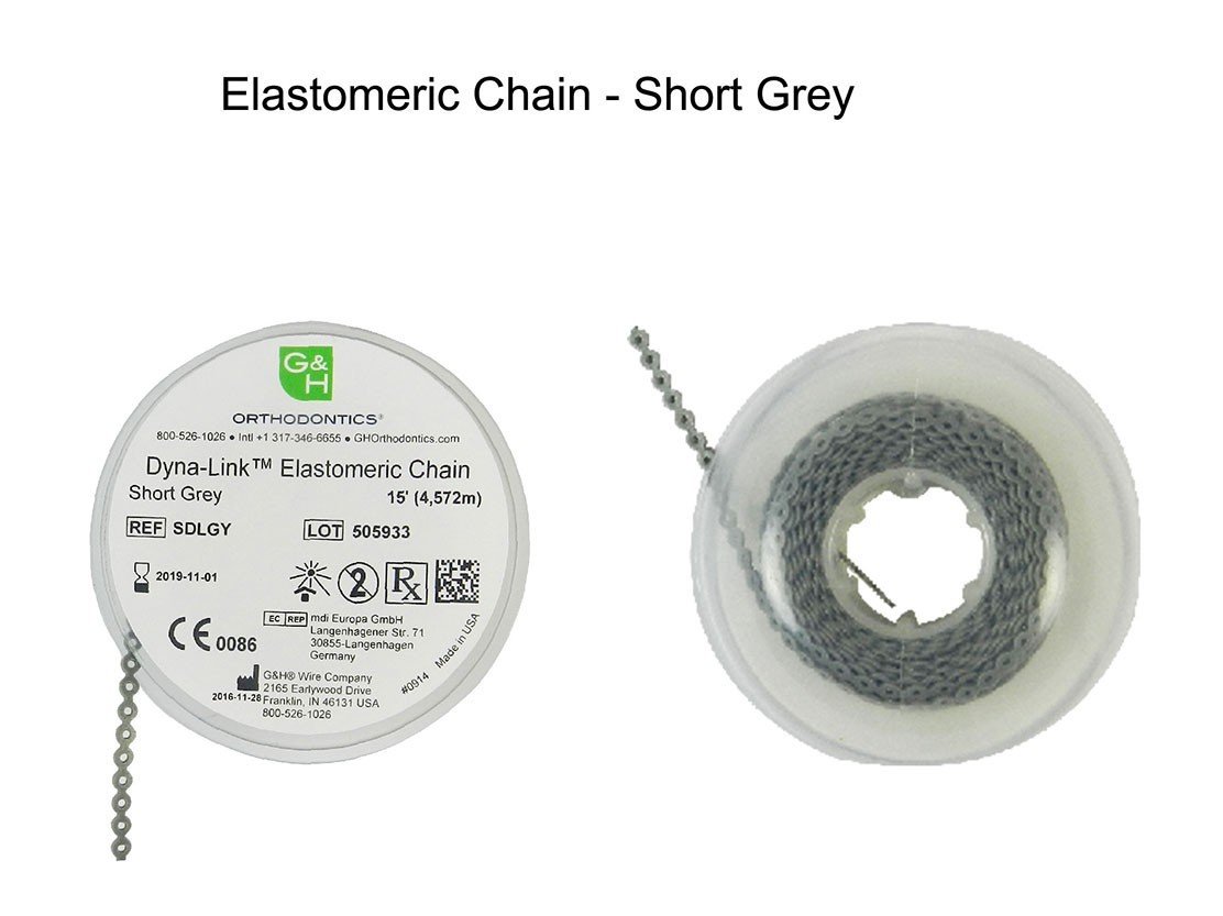 G&H Ortho E-Chain elastic chain, 15 ft length, flexible orthodontic chain with multiple loops for dental orthodontic treatment.
