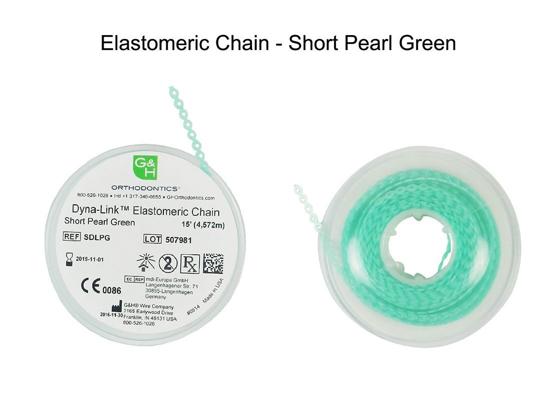 G&H Ortho elastic E-chain, 15 ft. long, flexible orthodontic chain used for dental braces and orthodontic treatments.