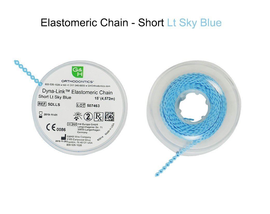 G&H Ortho E-Chain Elastic Chain, 15 ft, flexible orthodontic chain for dental braces, shown in a new condition.