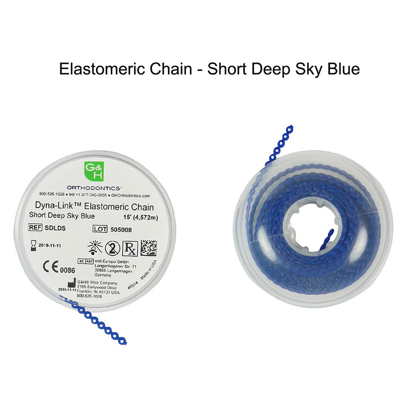 G&H Ortho E-Chain elastic chain, 15 ft length, flexible orthodontic elastomeric chain for dental treatment.