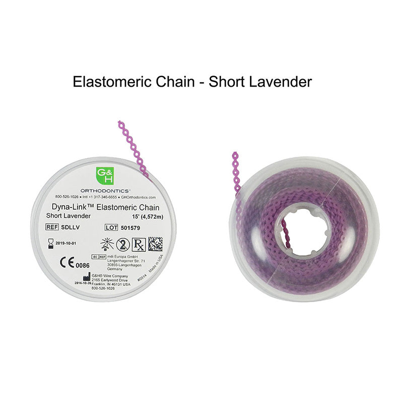 G&H Ortho 15 ft. elastic E-Chain, flexible orthodontic chain used for dental or orthodontic applications, shown in the image.
