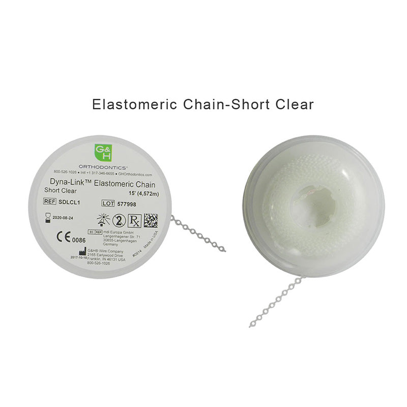 G&H Ortho E-Chain Elastic Chain 15 ft, flexible orthodontic chain with elastic links for dental braces and orthodontic appliances.