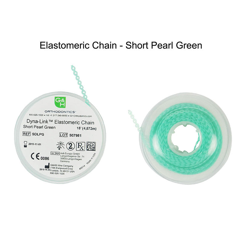 G&H Ortho E-Chain 15 ft. elastic chain with metal hooks, durable orthodontic elastic chain for orthodontic applications.