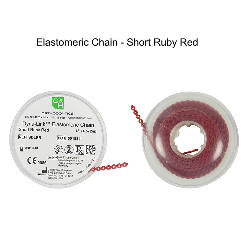 G&H Ortho elastic E-chain, 15 ft. orthodontic rubber chain used for dental braces and tooth movement.