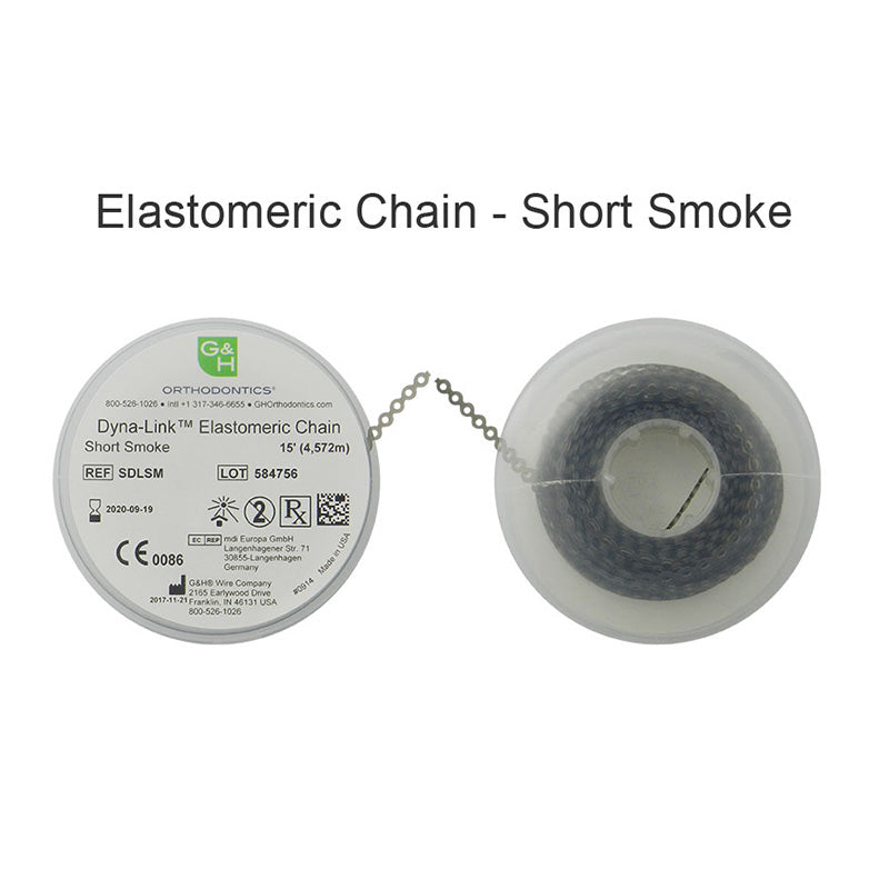 G&H Ortho elastic E-chain, 15 ft length, flexible orthodontic chain used for dental braces and orthodontic adjustments.