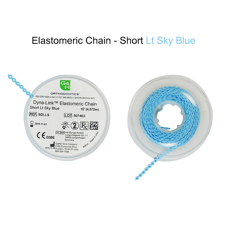 G&H Ortho elastic E-chain, 15-foot orthodontic chain used for dental braces and appliance adjustments.