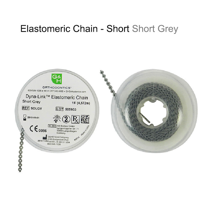 G&H Ortho E-Chain Elastic Chain 15 ft, flexible orthodontic chain with elastic links for dental braces and appliance adjustments.