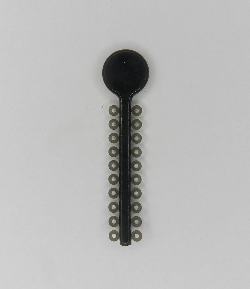White G&H Select Elastomeric Ligature Ties used in orthodontics, shown in a pack for securing braces.