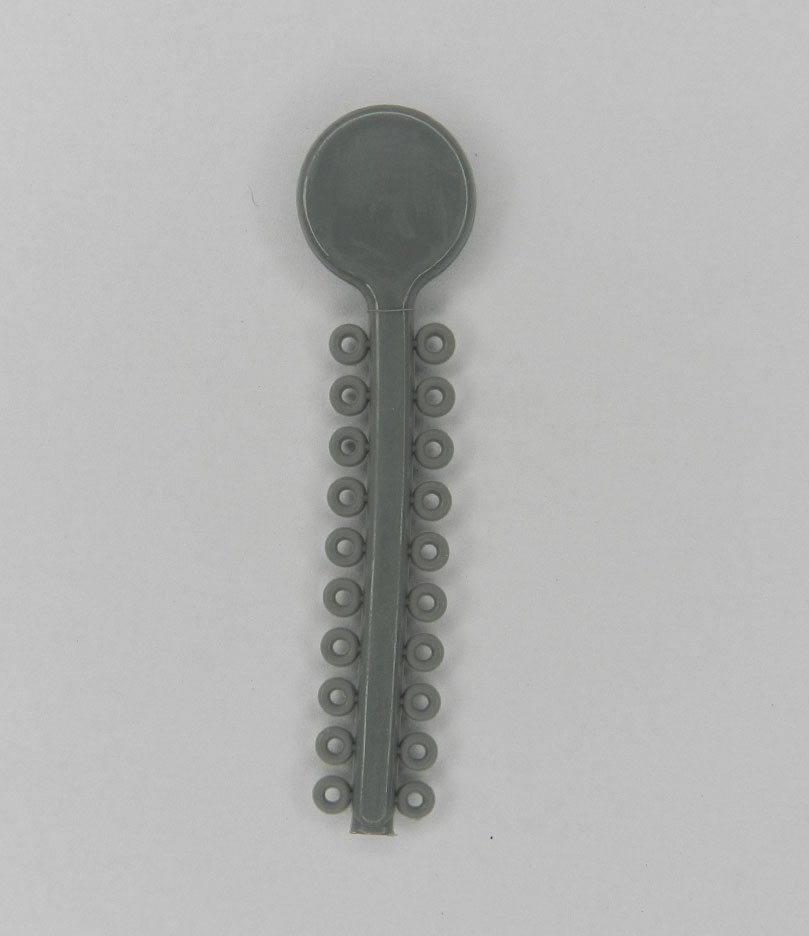 White G&H Select Elastomeric Ligature Ties for orthodontic use, shown in a clear 1000-pack image.