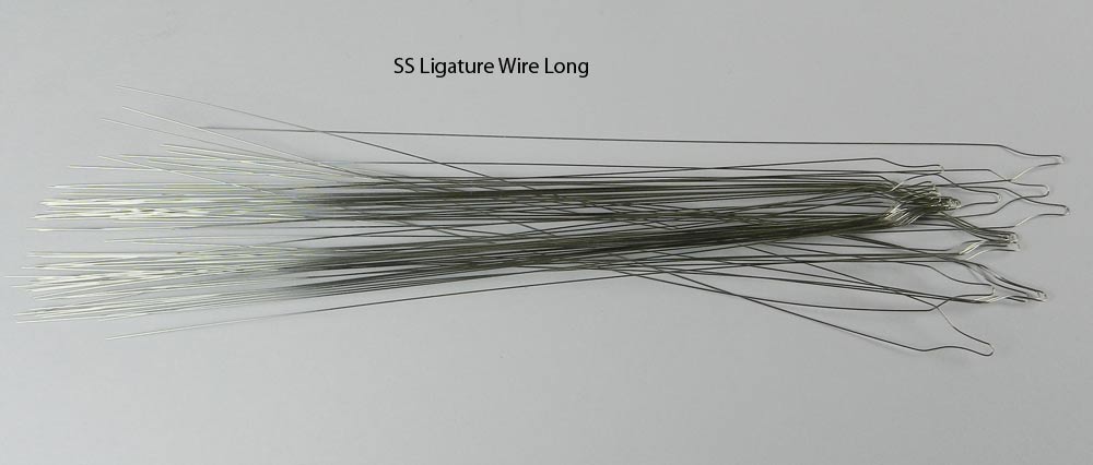 G&H Ortho SS Ligature Ties Long, stainless steel ligature wire and forms for orthodontic use, shown in a close-up image.