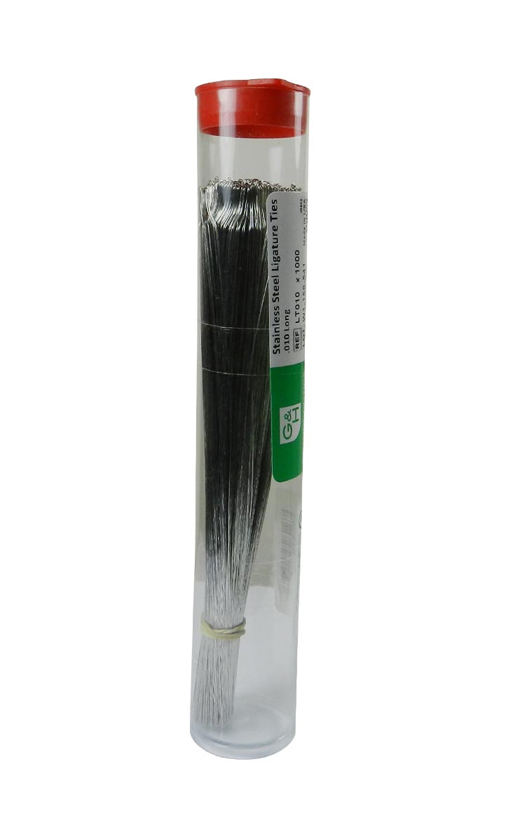 G&H Ortho SS Ligature Ties Long, stainless steel orthodontic ligature wire and forms for braces and dental appliances.