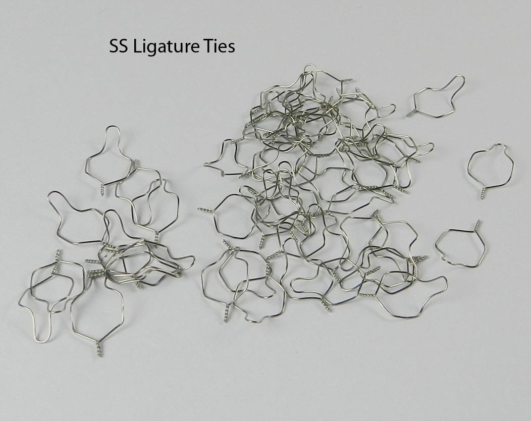 G&H Ortho Preformed Ligature Short Ties wire for orthodontic braces, 0.010 inch diameter, used for securing archwires.