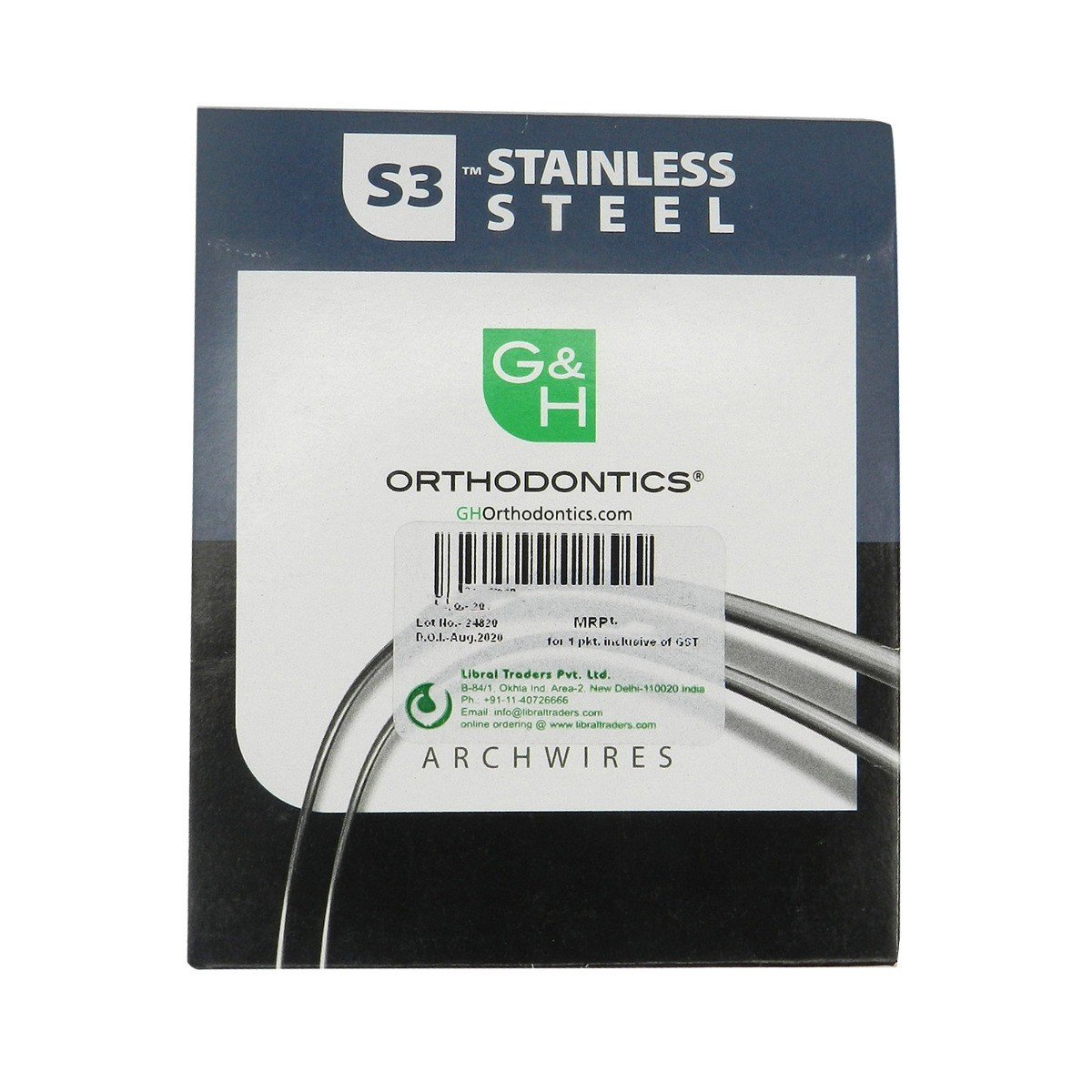 G&H Ortho Lingual SS Wires Universal Form, stainless steel lingual orthodontic wire on a white background.