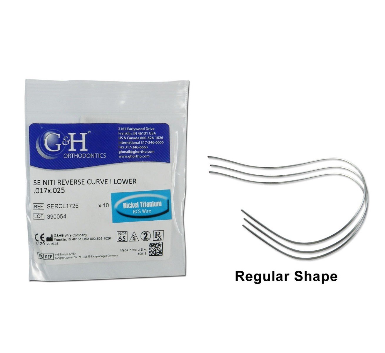 G&H Orthodontics Nickel Titanium Wires, G&H Reverse Curve Niti Regular Wire for orthodontic treatment, upper arch.