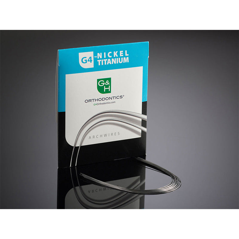 G&H Ortho G4 Niti Damon Wire, nickel titanium orthodontic wire for upper braces, shown in a clinical setting.