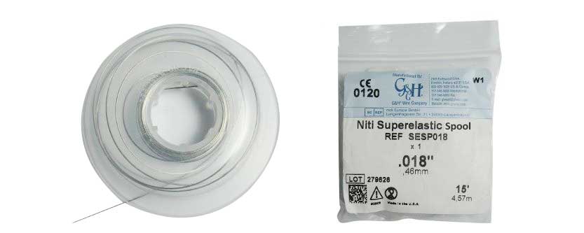 G&H Ortho Nickel Titanium Niti wire spool, 15 ft, flexible orthodontic wire for braces and dental appliances.