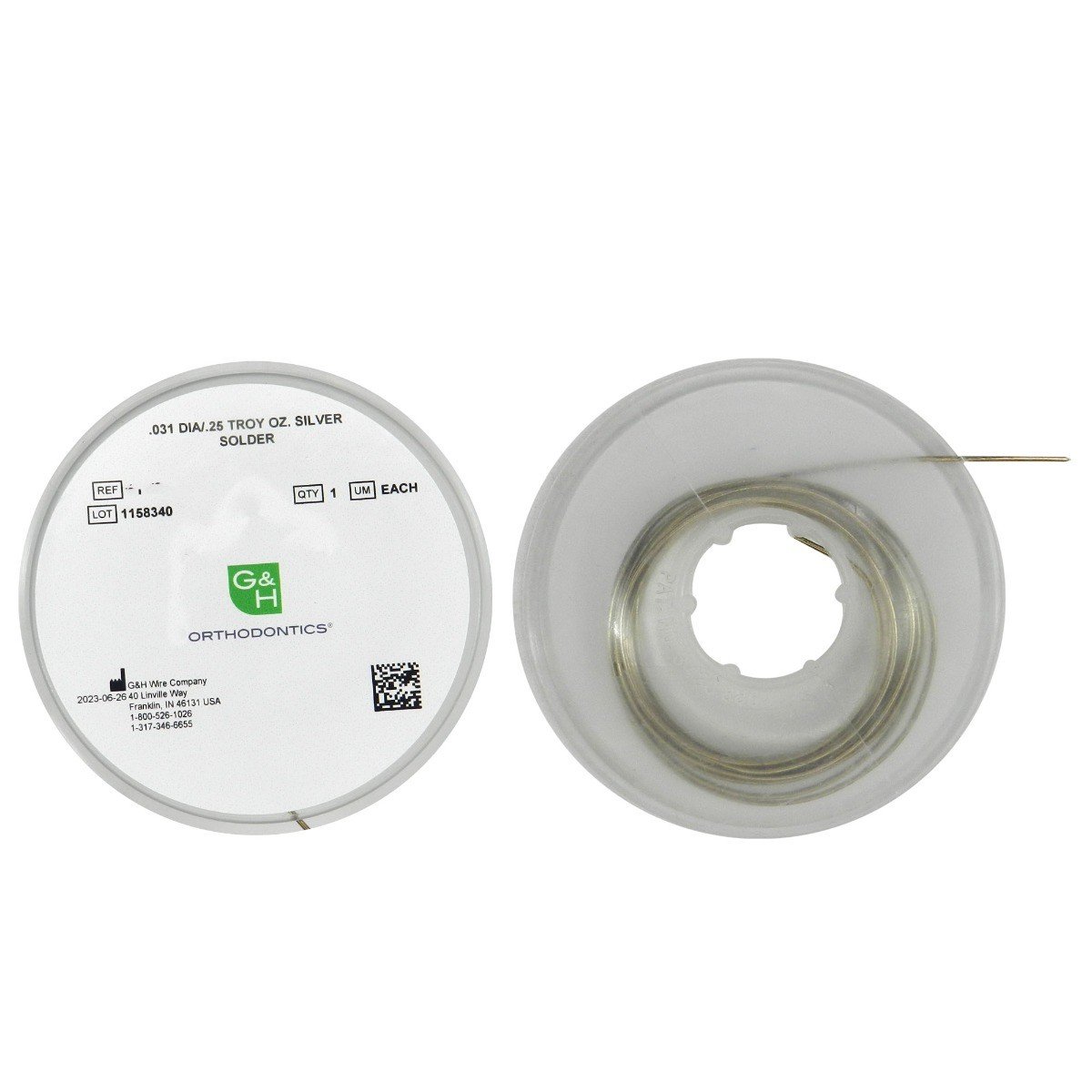 G&H Ortho silver solder wire .031 inch diameter, 6 ft length, 7.78 grams, used for jewelry and metal repairs.