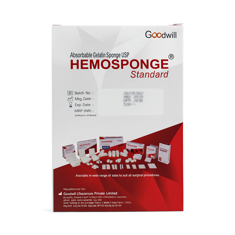Goodwill Hemosponge membrane plug, 80x50x10 mm, used for sealing and insulating in industrial or plumbing applications.