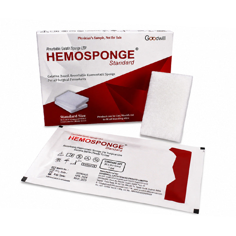 Goodwill Hemosponge standard membrane plug, 80x50x10 mm, made of flexible material for sealing and insulation applications.