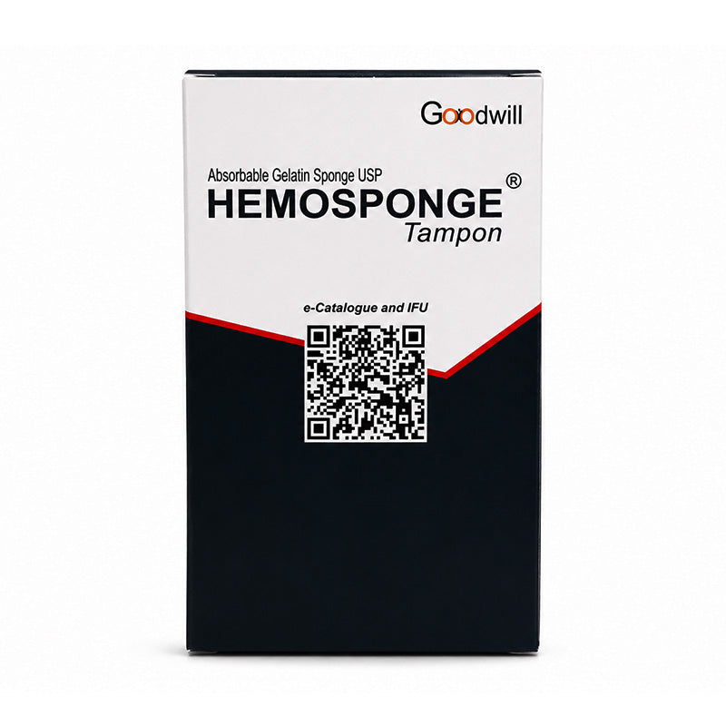 Goodwill Hemosponge tampon 80x30 mm hemostatic sponge membrane or plug for medical use, shown in a close-up image.