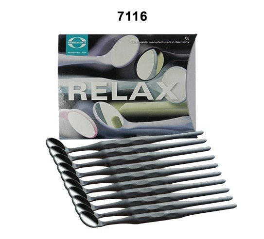 Hahnenkratt Relax mouth mirrors used for dental diagnostics, featuring assorted sizes and reflective surfaces for oral examination.