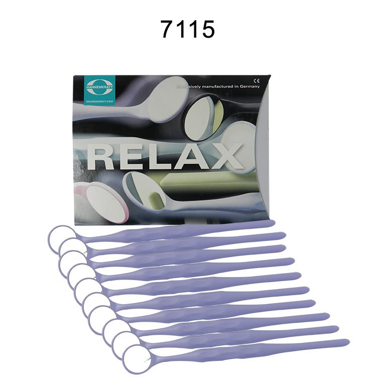 Hahnenkratt Relax Mouth Mirrors for diagnostics, assorted set of four dental mouth mirrors with ergonomic handles.