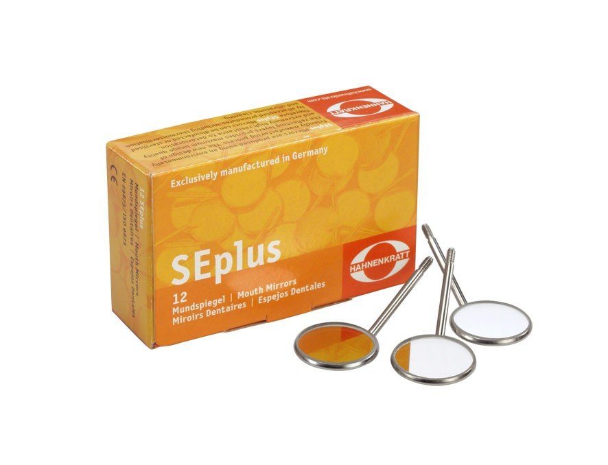 Hahnenkratt SE plus mouth mirror for dental diagnostics, 22mm, stainless steel, with no. 4 plane, used for oral examination.