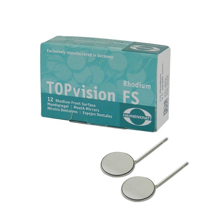 Hahnenkratt TOPvision FS Rhodium Mouth Mirror for dental diagnostics, 22 mm, stainless steel plane, high-quality dental instrument.
