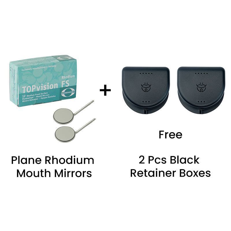 Hahnenkratt TOPvision FS Rhodium Mouth Mirror for dental diagnostics, 22mm plane, stainless steel construction.