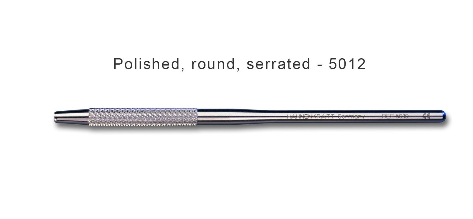 Hahnenkratt stainless steel handles for dental mouth mirrors, diagnostics, polished round serrated design, single pack