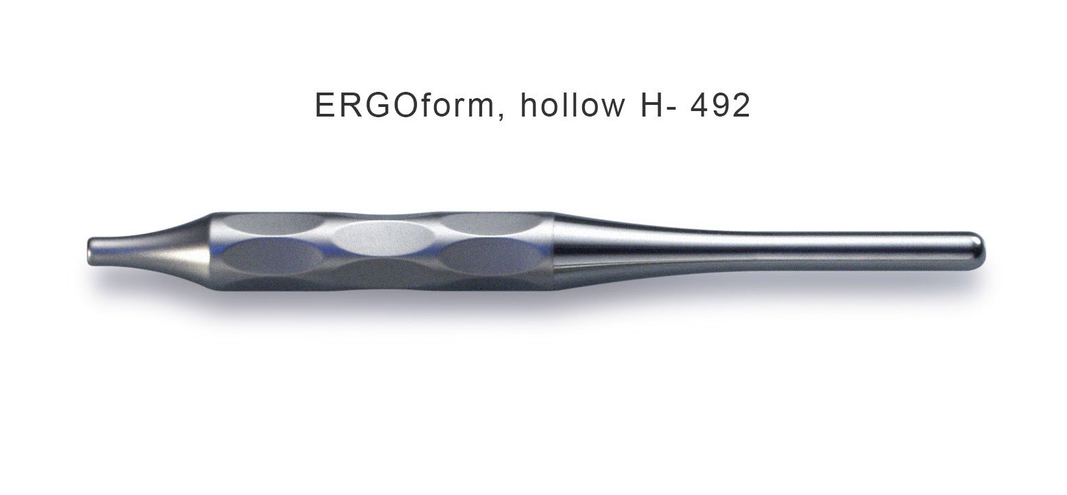 Polished stainless steel HAHNENKRATT handles for mouth mirrors, diagnostic dental tools with round serrated grip.