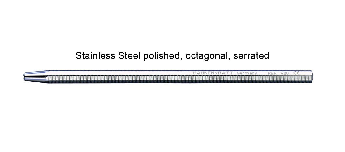 Polished stainless steel handles for mouth mirrors, HAHNENKRATT diagnostic tools, round serrated design for dental examination.