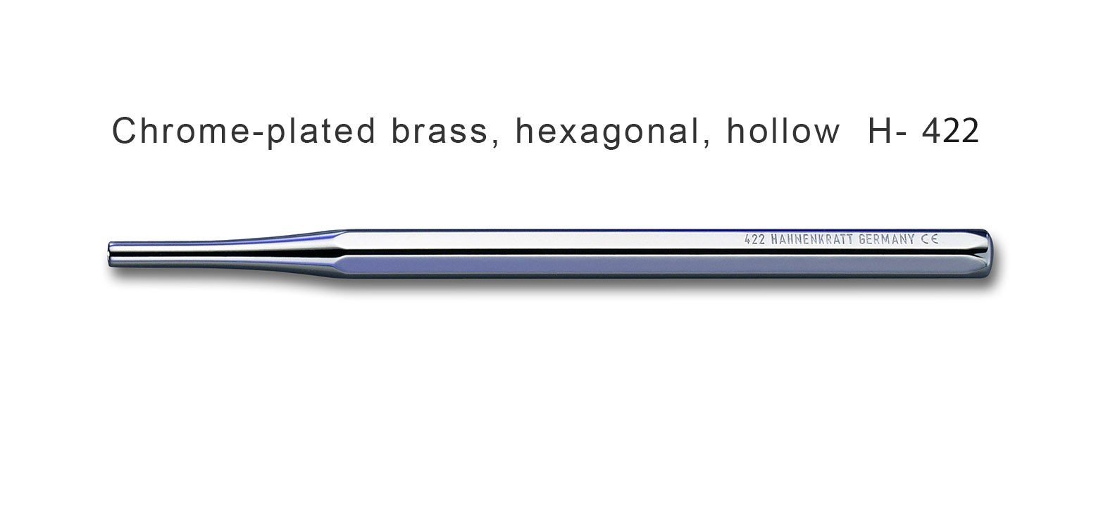 Polished stainless steel handles for mouth mirrors by HAHNENKRATT, designed for dental diagnostics with serrated grip.