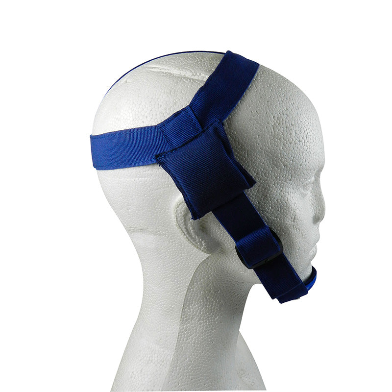 Captain Orthodontics headgear with chin cap, adjustable orthodontic headgear for dental correction, shown on a white background.