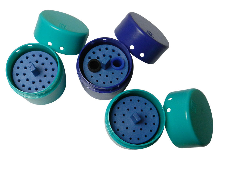 Group of LD Endo Box Round 26 bur accessories from LD Dental Disposables, showing various bur tips and packaging.
