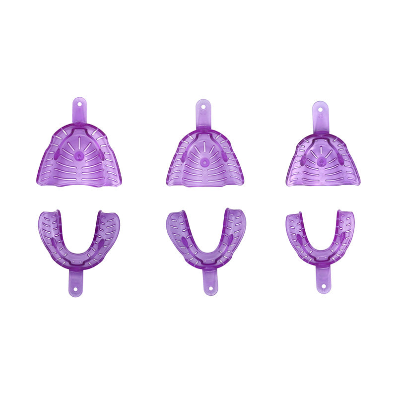 LD NOVA Edentulous Impression Trays from LD Dental Disposables, showing purple impression trays used for dental impressions.