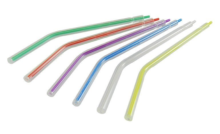 LD Disposable 3 Way Syringe Tips for dental use, showing three separate connectors on a sterile, disposable syringe tip set.