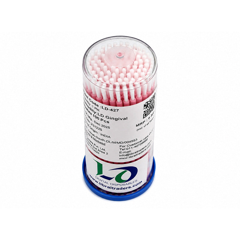 Set of LD Dental Disposables gingival brushes, 100 pcs, soft toothbrushes designed for gum health and oral hygiene.
